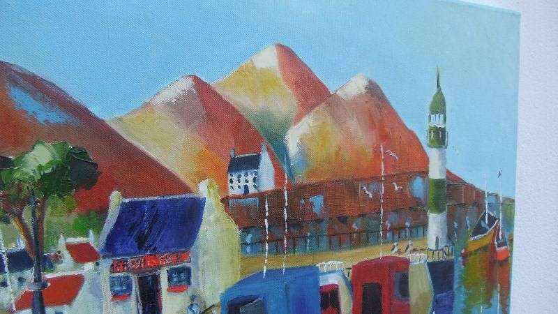 A GREAT SIZED ORIGINAL ACRYLIC ON CANVAS SIGNED JEANETTE G ...BOATS AT THE HARBOUR !!