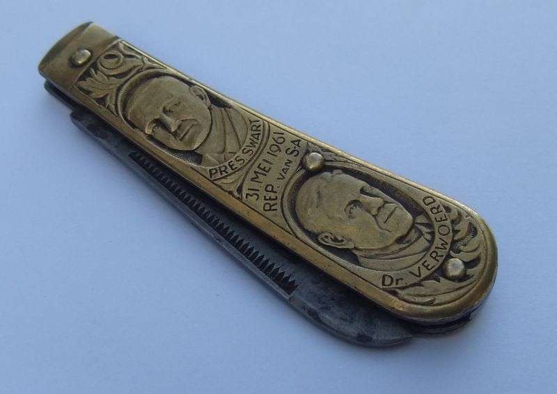 A RARE 1961 REP OF SA POCKET KNIFE FEATURING PAUL KRUGER AND WINDHOEK KNIFE MAKER A.ROSENTHAL