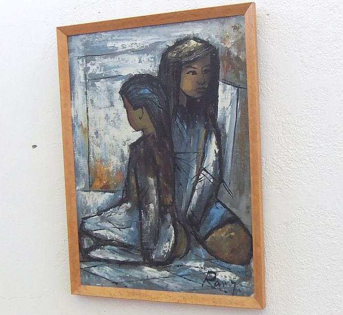 A STUNNING ORIGINAL OIL ON BOARD DEPICTING TWO YOUNG GIRLS SIGNED BY THE ARTIST ...RAMY ?? AWESOME !