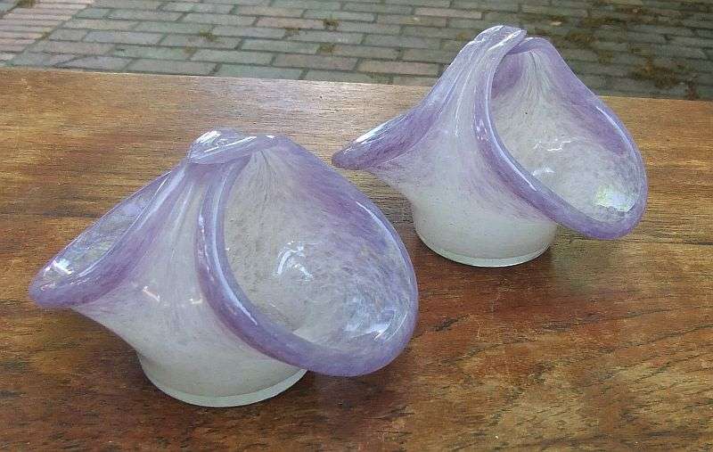 A SPECTACULAR PAIR OF SIGNED ART GLASS SWEET BASKETS BY VASART GLASS.....AMAZING CONDITION !!