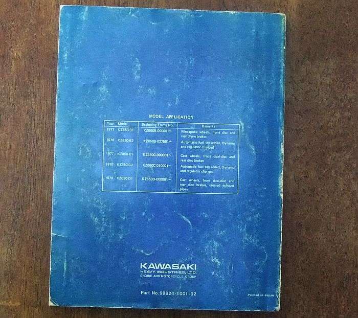 RARE FIND !! VINTAGE 1977 KAWASAKI "" KZ650 "" MOTORCYCLE SERVICE MANUAL !! WOW