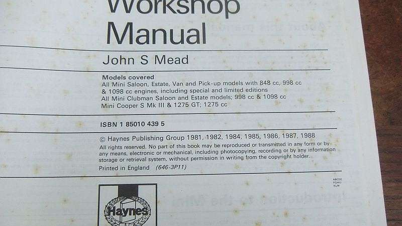 GREAT FIND !! A VINTAGE ""MINI"" OWNERS WORKSHOP MANUAL BY HAYNES FOR MODELS 1969 - 1988...WOW !!