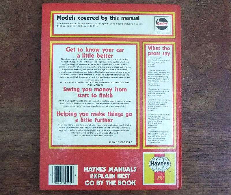 AWESOME !! A VINTAGE ALFA ROMEO OWNERS WORKSHOP MANUAL BY HAYNES FOR MODELS 1974 - 1984 ...WOW !!