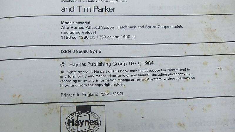AWESOME !! A VINTAGE ALFA ROMEO OWNERS WORKSHOP MANUAL BY HAYNES FOR MODELS 1974 - 1984 ...WOW !!