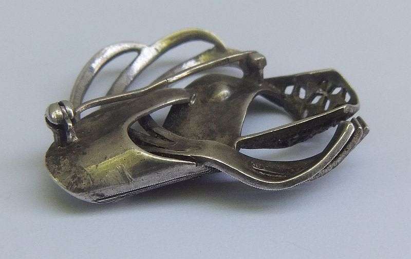 WOW !! A SUPER RARE ART DECO STYLE STERLING SILVER BROOCH BY GERMAN DESIGNER THEODORE FAHRNER