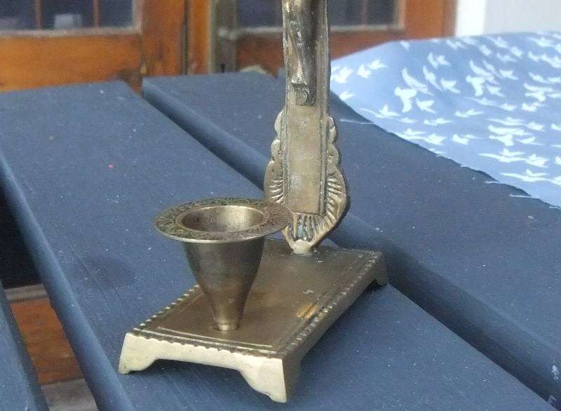 RARE FIND !! A VINTAGE DETAILED SOLID BRASS CURCIFIX WITH CANDLE HOLDER