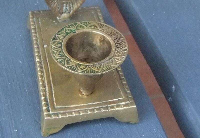 RARE FIND !! A VINTAGE DETAILED SOLID BRASS CURCIFIX WITH CANDLE HOLDER