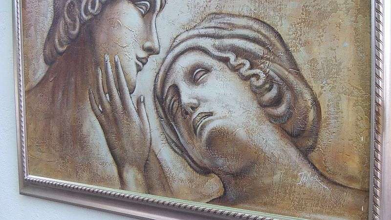 MUST SEE !! AN EXQUISITE ORIGINAL OIL ON BOARD SIGNED BY THE ARTIST TAYLOR ...GRECIAN FIGURES ...WOW