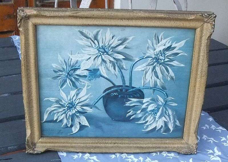 WOW ! A RARE AWESOME PRINT IN ORIGINAL VINTAGE FRAME ... POINSETTIAS BY TRETCHIKOFF !! GREAT FIND !!