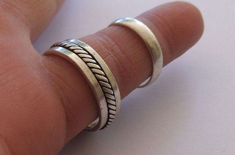 TWO STERLING SILVER RINGS !! ONE SPINNER RING AND ONE WEDDING BAND !! BID FOR BOTH !! SUPER DEAL !!