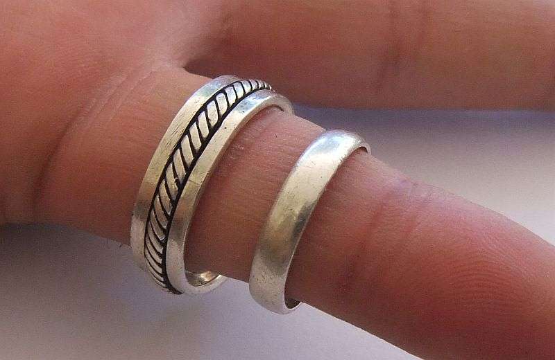 TWO STERLING SILVER RINGS !! ONE SPINNER RING AND ONE WEDDING BAND !! BID FOR BOTH !! SUPER DEAL !!