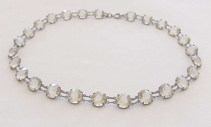 WOW !! STUNNING FIND !! A VINTAGE STERLING SILVER AND UNKNOWN HEAVY FACETED STONE NECKLACE !!