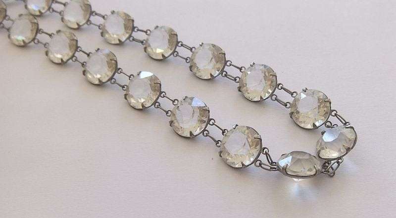 WOW !! STUNNING FIND !! A VINTAGE STERLING SILVER AND UNKNOWN HEAVY FACETED STONE NECKLACE !!