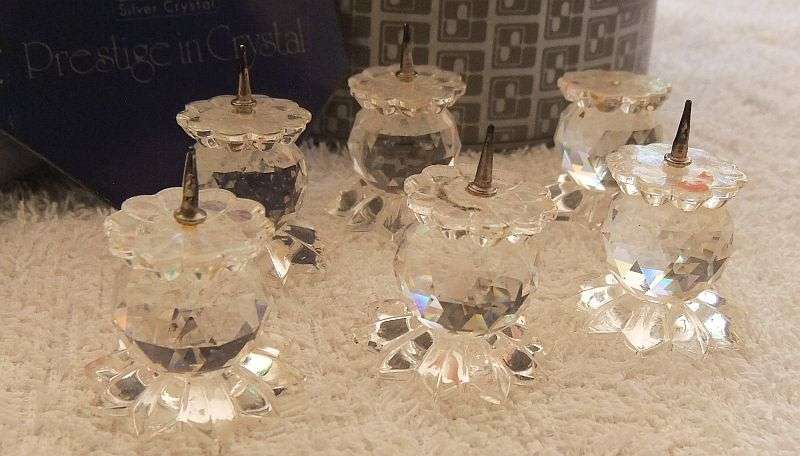 A FABULOUS SET OF SIX GENUINE SWAROVSKI CANDLE HOLDERS IN ORIGINAL BOX WITH BOOKLET ...SWEET !!