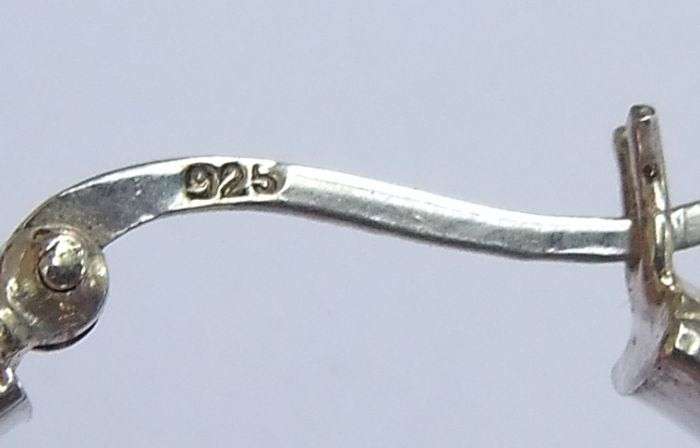 A CLASSY PAIR OF STERLING SILVER HOOP EARRINGS WITH STRIPE PATTERN AND HINGED CLIPS FOR SAFETY !!