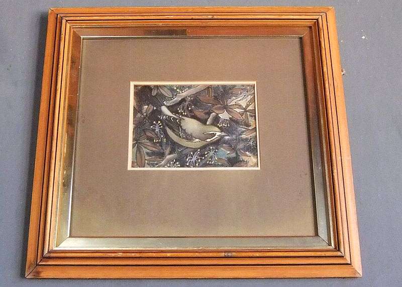 AN ORIGINAL ACRYLIC PAINTING OF A BIRD AMONG TREE TOP BRANCHES AND LEAVES SIGNED ANNE ...CHARMING !!