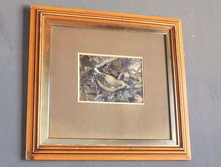 AN ORIGINAL ACRYLIC PAINTING OF A BIRD AMONG TREE TOP BRANCHES AND LEAVES SIGNED ANNE ...CHARMING !!