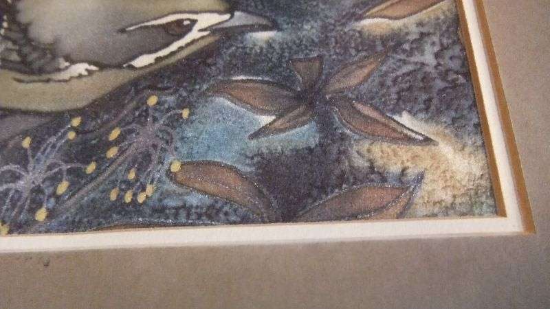 AN ORIGINAL ACRYLIC PAINTING OF A BIRD AMONG TREE TOP BRANCHES AND LEAVES SIGNED ANNE ...CHARMING !!