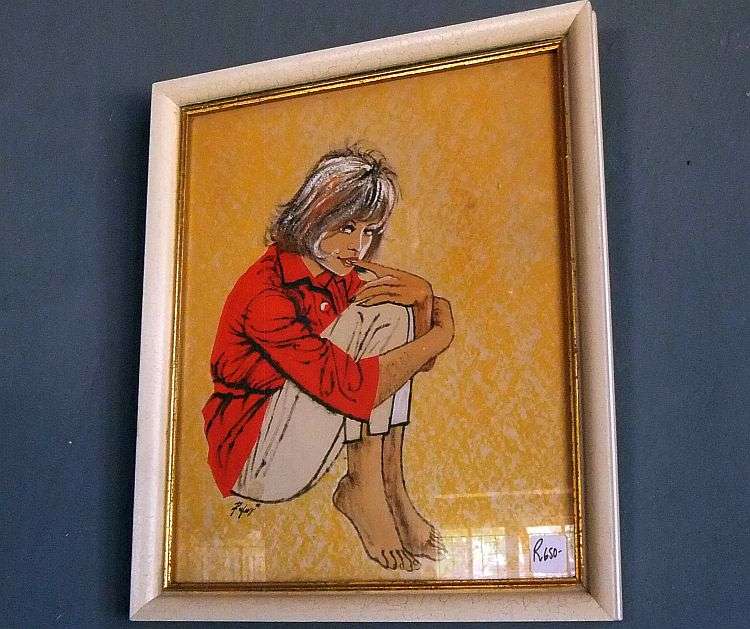 WOW !! A VERY ATTRACTIVE SIGNED ORIGINAL MIXED MEDIA ARTWORK OF A YOUNG GIRL ...1970`S STYLE