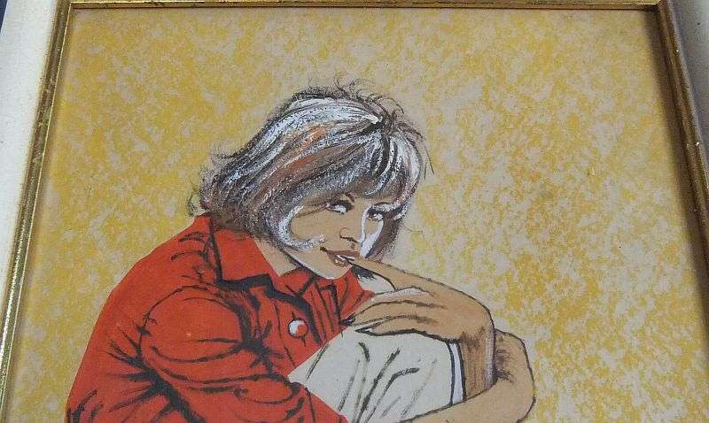 WOW !! A VERY ATTRACTIVE SIGNED ORIGINAL MIXED MEDIA ARTWORK OF A YOUNG GIRL ...1970`S STYLE
