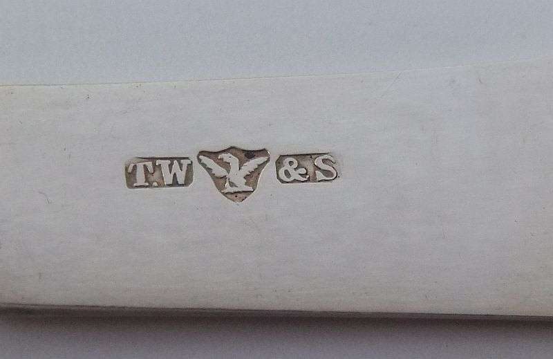DINNER FOR FOUR ... FOUR OLD SILVER PLATE KNIVES AND FORKS PAIRS MARKED WITH """ T.W & S """