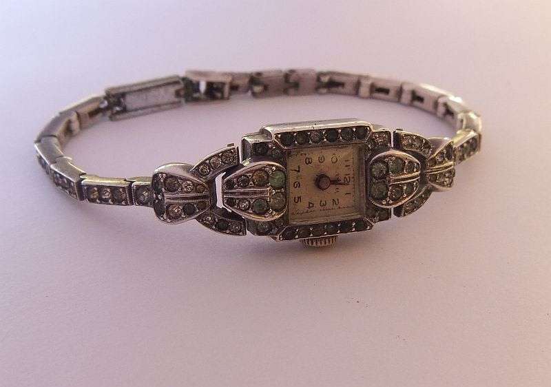 A RARE VINTAGE ART DECO STYLE STERLING SILVER WIND UP COCKTAIL WATCH BY LANCO ...WORKING