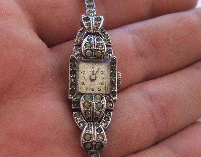 A RARE VINTAGE ART DECO STYLE STERLING SILVER WIND UP COCKTAIL WATCH BY LANCO ...WORKING
