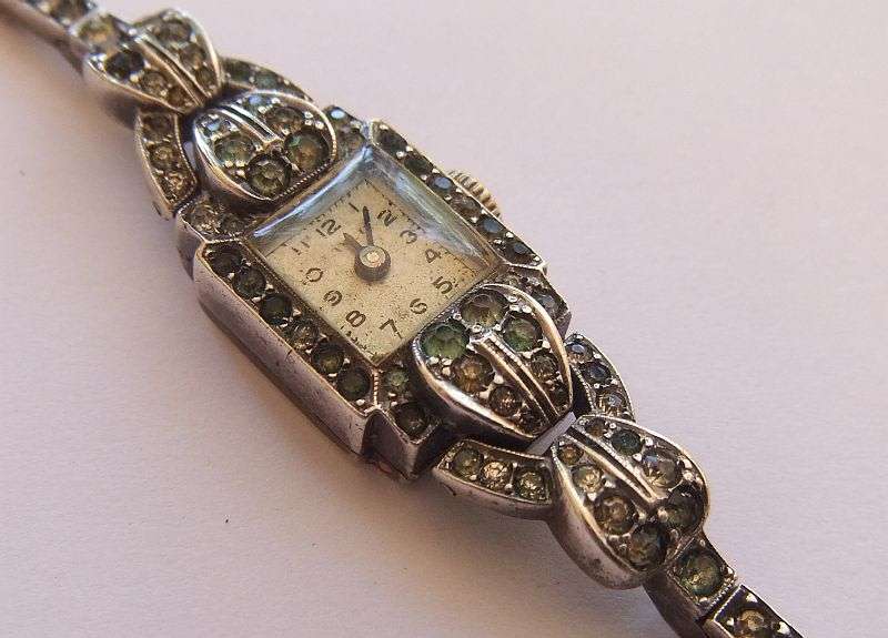 A RARE VINTAGE ART DECO STYLE STERLING SILVER WIND UP COCKTAIL WATCH BY LANCO ...WORKING