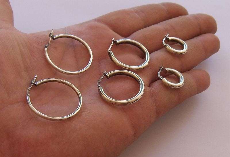 SUPER DEAL !! 3 VARIOUS SIZE TUBE HOOP STERLING SILVER EARRINGS WITH HINGED "PINS" ...QUALITY LOT !!