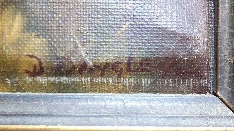 WOW !! A MAGNIFICENT ANTIQUE ORIGINAL OIL ON CANVAS SIGNED BY THE ARTIST D.DINGLE DATED 76...1876 !!