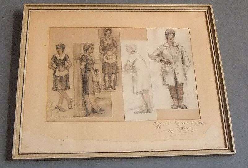 WOW !! AN INTRIGUING VINTAGE 1960`S FIGURAL STUDY IN PENCIL SIGNED BY THE ARTIST E.PETERS !!