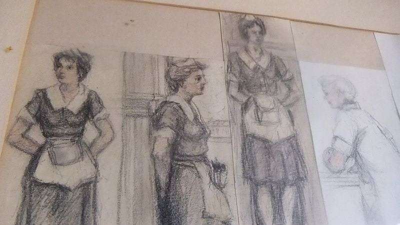 WOW !! AN INTRIGUING VINTAGE 1960`S FIGURAL STUDY IN PENCIL SIGNED BY THE ARTIST E.PETERS !!