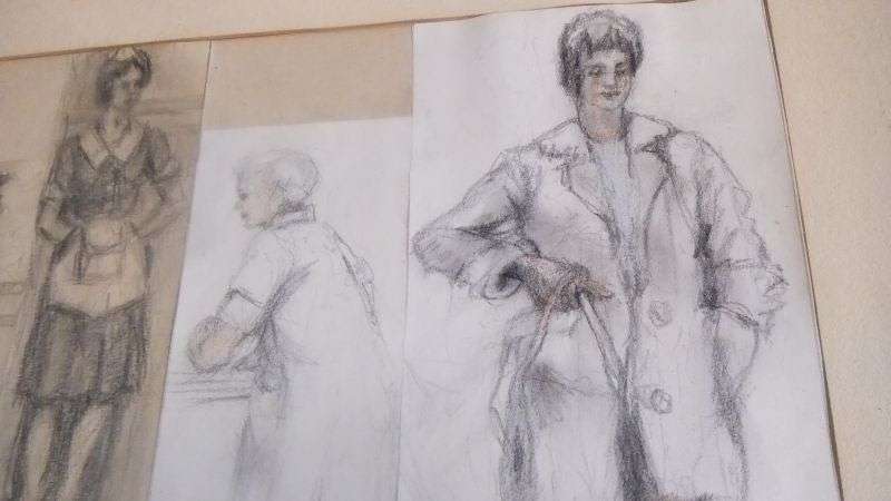 WOW !! AN INTRIGUING VINTAGE 1960`S FIGURAL STUDY IN PENCIL SIGNED BY THE ARTIST E.PETERS !!