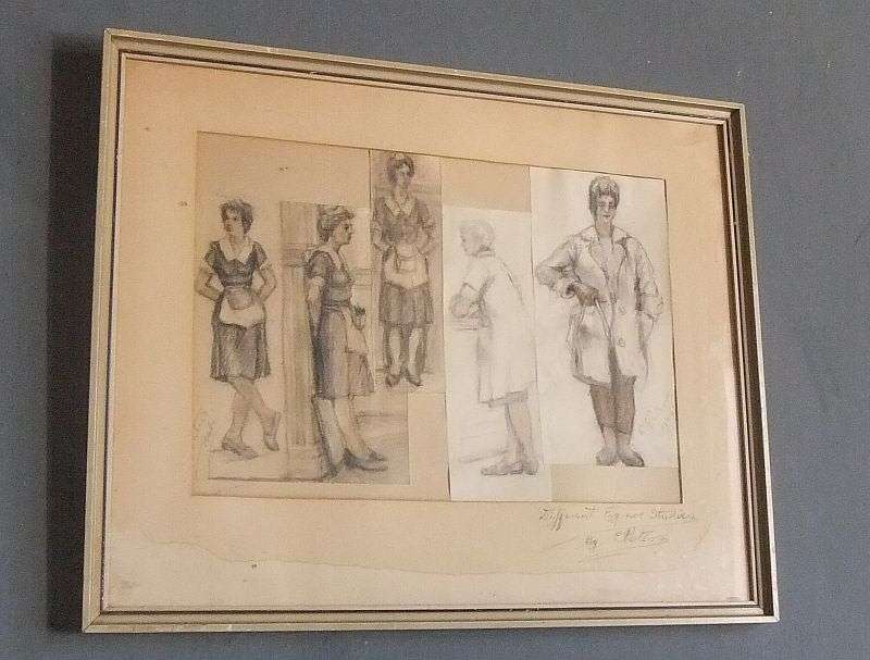 WOW !! AN INTRIGUING VINTAGE 1960`S FIGURAL STUDY IN PENCIL SIGNED BY THE ARTIST E.PETERS !!