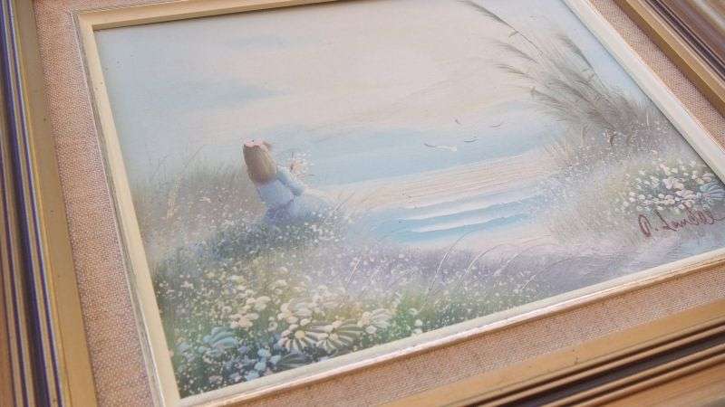 WOW !! A VERY CHARMING PAIR OF ORIGINAL OIL ON BOARD PAINTINGS DEPICTING YOUNG CHILDREN AT THE LAKE