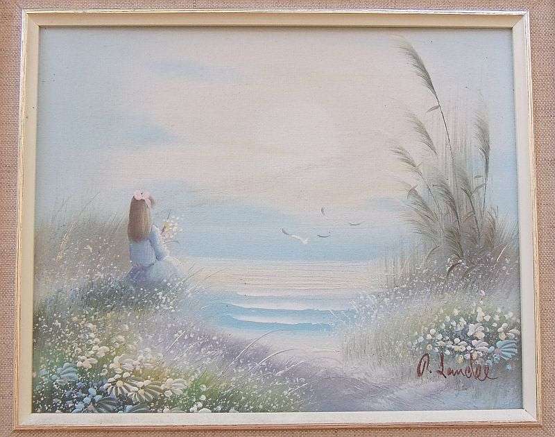 WOW !! A VERY CHARMING PAIR OF ORIGINAL OIL ON BOARD PAINTINGS DEPICTING YOUNG CHILDREN AT THE LAKE