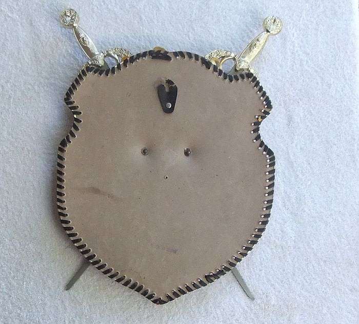 TOO COOL !! A VINTAGE WALL HANGING "" KNIGHTS SWORDS AND SHIELD " WITH DECORATIONS !! MAN CAVE !!