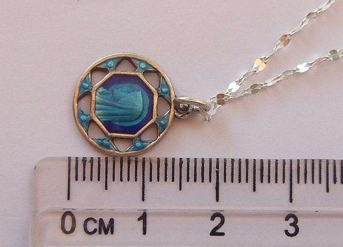 SUPER RARE !! VINTAGE FRENCH ENAMEL ON STERLING SILVER "MADONNA" PENDANT + STERLING SILVER NECKLACE