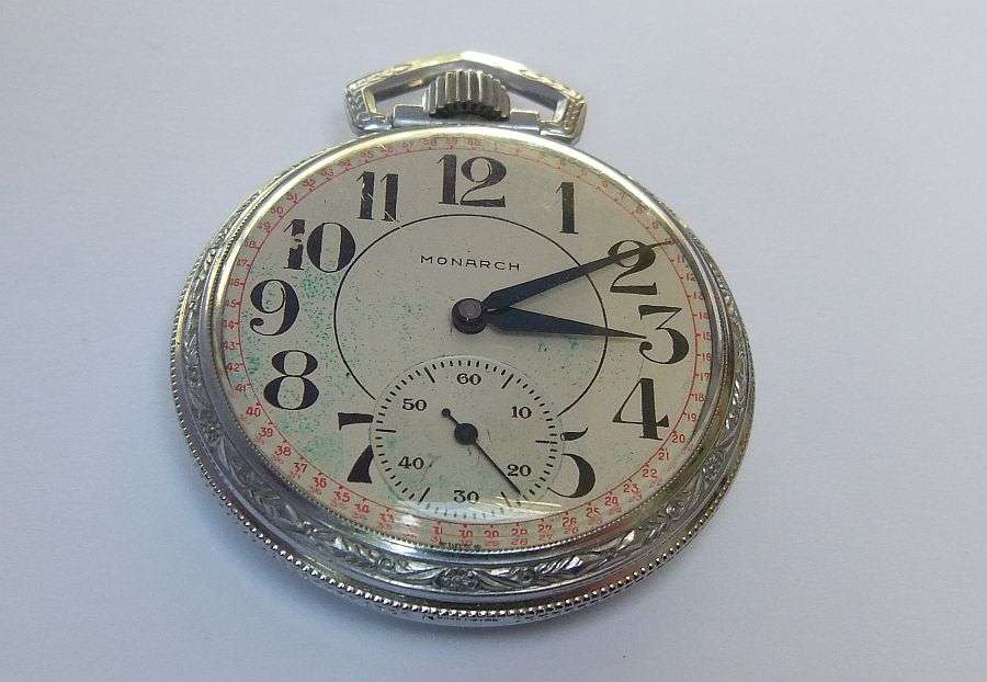 A CLASSY VINTAGE ""MONARCH"" SWISS POCKET WATCH ...WINDS...TICKS...NEEDS A SERVICE !! STUNNING !!