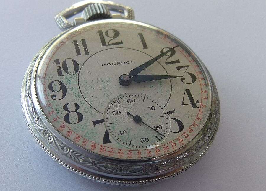 A CLASSY VINTAGE ""MONARCH"" SWISS POCKET WATCH ...WINDS...TICKS...NEEDS A SERVICE !! STUNNING !!