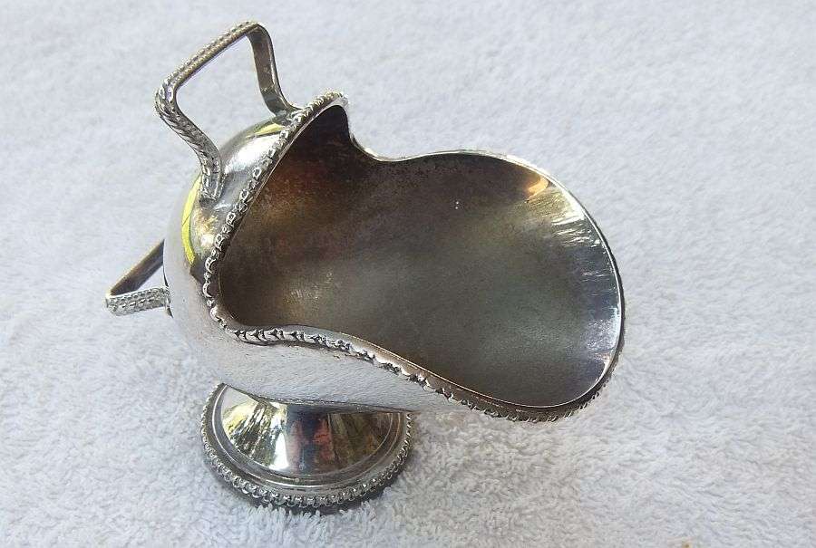 WOW !! A LOVELY OLD SILVER PLATE SUGAR BOWL FORMED AS A COAL SHUTTLE !! TOO SWEET !!