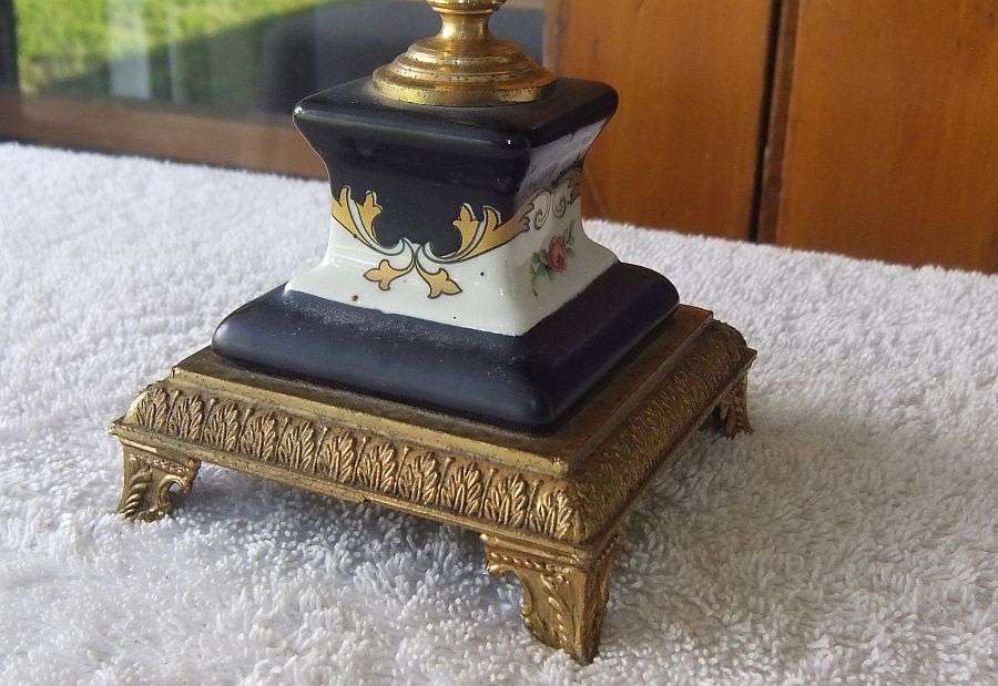 SO FRENCH !! AN ABSOLUTELY BEAUTIFUL OLD PORCELAIN AND METAL URN WITH FLORAL DETAIL !! TO DIE FOR !!