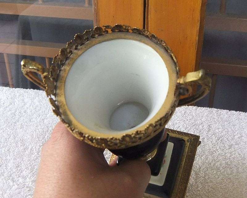 SO FRENCH !! AN ABSOLUTELY BEAUTIFUL OLD PORCELAIN AND METAL URN WITH FLORAL DETAIL !! TO DIE FOR !!