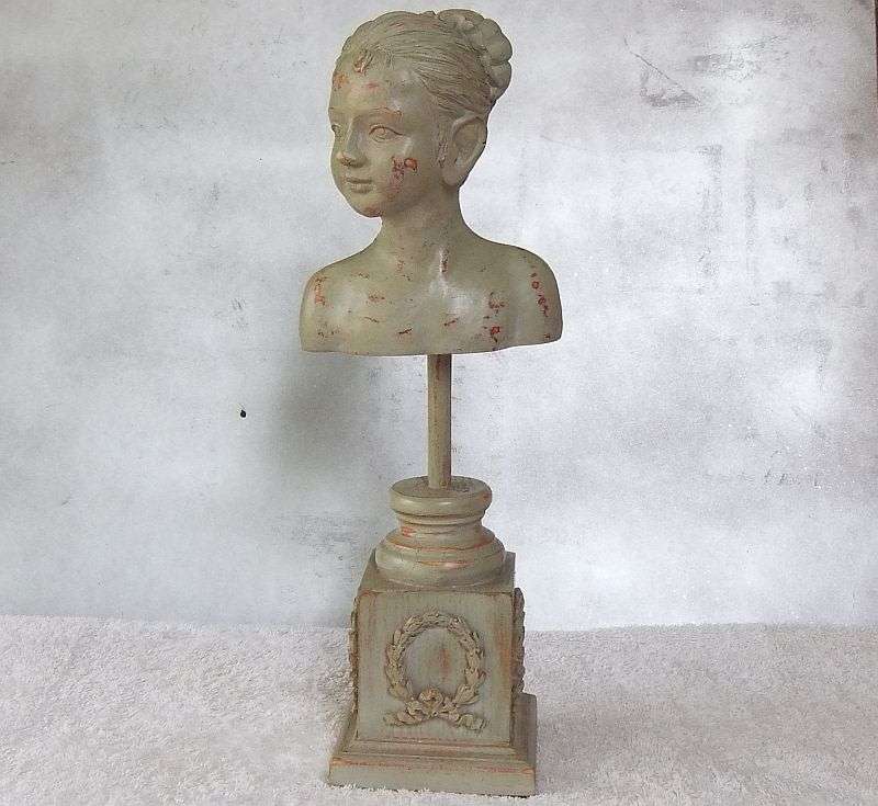 A GORGEOUS LADY BUST ON STAND ... CLASSY ....MADE OF WOOD AND RESIN ... DEFINITELY EYE CATCHING !!