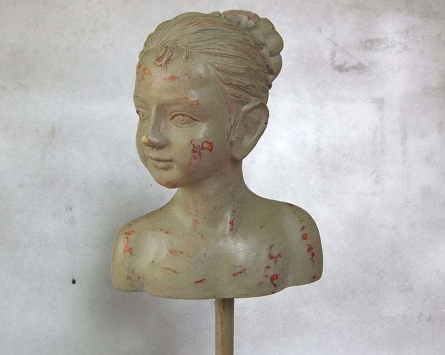 A GORGEOUS LADY BUST ON STAND ... CLASSY ....MADE OF WOOD AND RESIN ... DEFINITELY EYE CATCHING !!