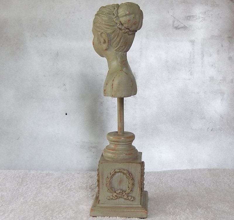 A GORGEOUS LADY BUST ON STAND ... CLASSY ....MADE OF WOOD AND RESIN ... DEFINITELY EYE CATCHING !!