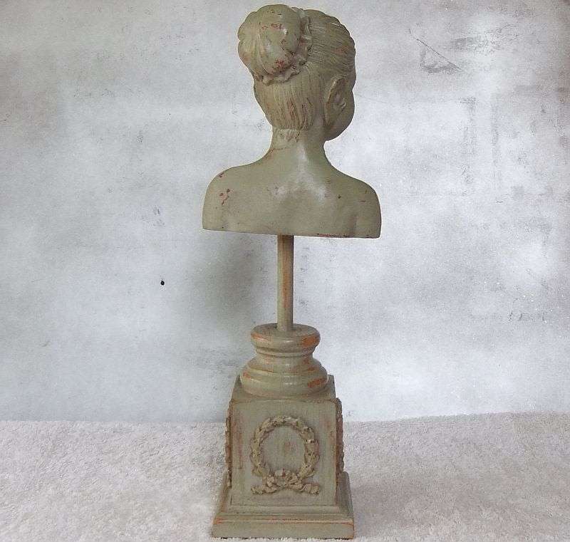 A GORGEOUS LADY BUST ON STAND ... CLASSY ....MADE OF WOOD AND RESIN ... DEFINITELY EYE CATCHING !!