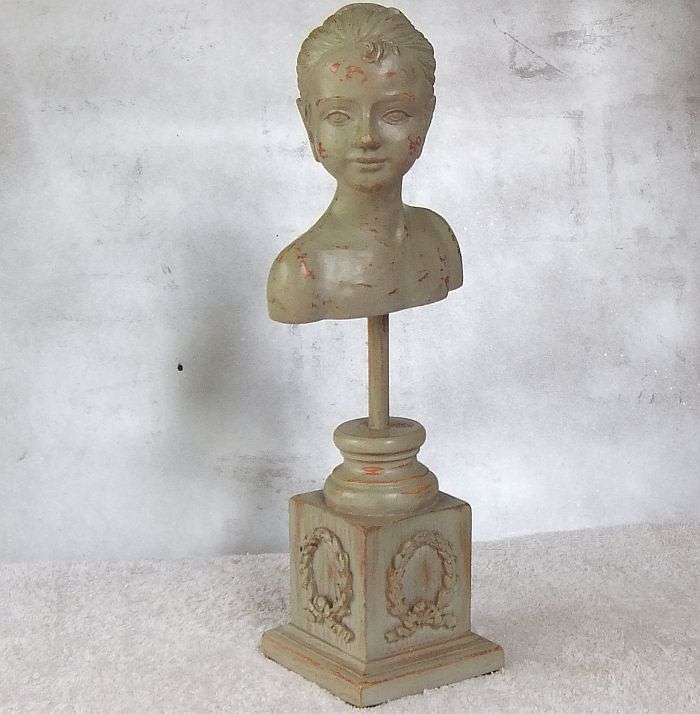 A GORGEOUS LADY BUST ON STAND ... CLASSY ....MADE OF WOOD AND RESIN ... DEFINITELY EYE CATCHING !!