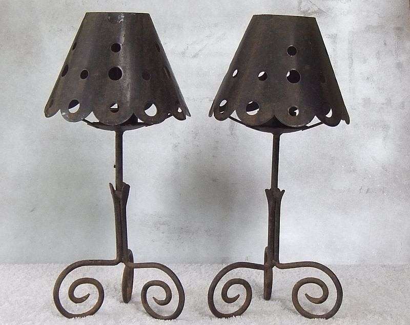 CHARMING VERBY !! A PAIR OF RUSTIC METAL "LAMPS" USING ONLY TEE LIGHT CANDLES !! LOVELY !!