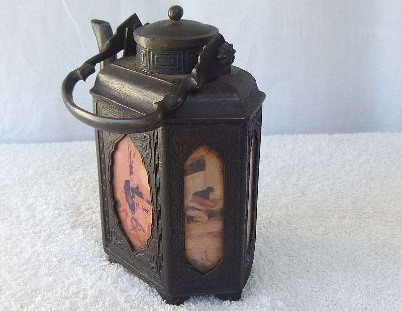 WOW ! A RARE AND INTRICATELY DETAILED OLD CHINESE BRONZE METAL TEAPOT / KETTLE ...STAMPED ON BASE !!